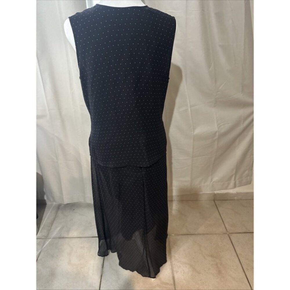 Allison Taylor woman 100% silk Skirt & Blouse Black with Beige Polka Dots SIZE M
